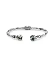 Samuel B. 18K & Silver 2.60 ct. tw. Green Amethyst Floral Bangle Bracelet