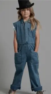 New One Teaspoon Ranch Safari Camp Overalls Kids 4-5 Girls Denim Jumper