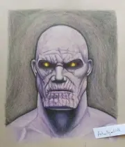 Handmade one of a kind Art Colored pencil Thanos portrait marvel villain drawing