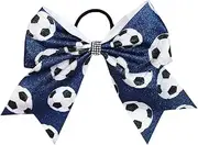 Soccer Cheer Bow Football Ponytail Holder Bowknot Soccer Hair Tie Soccer Ball Hair Bow PHB05 (B1-Blue Bow)