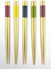 Set of 5 Pairs Japanese Bamboo Chopsticks Colorful White Round Dot S-4518