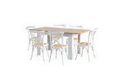 Oikiture 160cm Extendable Dining Table with 6PCS Dining Chairs Crossback White