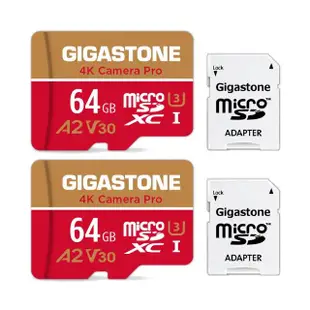 【GIGASTONE 立達】4K Camera Pro microSDXC UHS-Ⅰ U3 A2V30 64GB攝影高速記憶卡-2入組(支援GoPro)