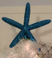 Large Handmade Glittered Starfish Christmas Tree Topper, Nautical Tree Topper