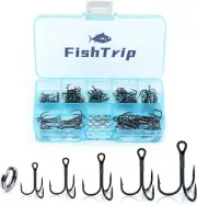 90Pcs Fishing Treble Hooks with Split Rings Stainless Steel for Saltwater W/box