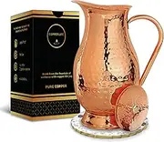 COPPER LIFE Copper Pitcher Water Mugs Handmade Hammered Large Jug with Lid 100% Pure Copper Unlined Uncoated Chemical Free for Ayurveda Health Benefits | 70 Ounces for Home & Gifting, CL-CJ-02