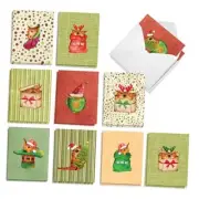 20 Assorted Christmas Note Cards Box Set 4 x 5.12 Inch with Holiday Fun Cats