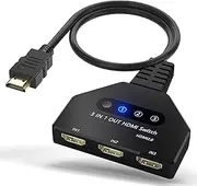 HDMI Switch 3 in 1 Out 4K@60Hz, HDMI Splitter Switcher with 1.4 FT HDMI 2.0 Cable, 3 Way HDMI Hub, Multi-Port HDMI Adapter Supports 3D, HDCP2.2 Compatible with Laptop, Xbox, Blu-Ray Player, etc.