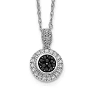 14k White Gold w/ Black and White Real Diamond Circle Pendant
