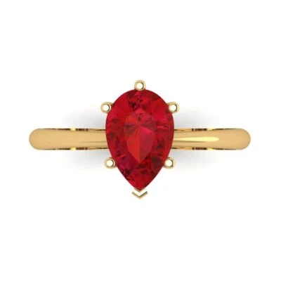 1.5Ct Pear Cut Ruby VVS1 Solid 14K/18K Gold Solitaire Engagement Promise Ring
