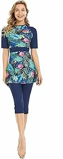 [KXCFCYS] Modest Swimsuit for Women and Girls 3 Piece Elegant Short Sleeve Bikinis Surfing Swimwear Padded