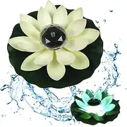 Solar Lotus Lights, 11inch Artificial Pool Floating Lotus with Solar Light & Hook, Garden Waterproof Landscape Flower Lamp for Backyard Pond Fountain Decoration (White)