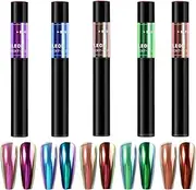 Nail Chrome Powder,Gel Nail Shimmer Powder Pen | Manicure Art Accessories, Set of 5 False Fingernail Shimmer Decoration for Women