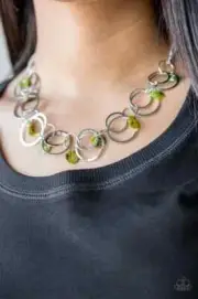 Paparazzi Necklace- A Hot Shell-er- Iridescent Green Shell- Silver Hoops