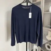 VINCE. Navy Blue Merino Wool Knit Crewneck Long Sleeve Pullover Sweater XL NEW