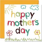 Mothers Day Cards for Mummy, Baby Kids Toddlers Drawing Happy First Mothers Day Gifts from Son Daughter, 145mm x 145mm Beautiful Greeting Cards for Mummy Mam Mammy Mom Mommy Mama Mothers Day Card