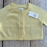 Baby Gap Girl’s Light Yellow Button Cardigan Sweater 6-12 Months - New