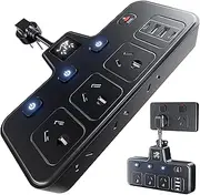 Power Board USB with Individual Switch - 10in1 Surge Protector Powerboard with 6 Outlets, 2 USB C& 2 USB, 2400W Surge Protection Power Strip, Short Flexible Cable and Overlord Switch for Home & Office