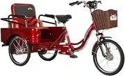 Folding Tricycle for Passenger and Cargo, Closed Chain Box, Low-Span Car Beam, Environmentally Friendly Large-Capacity Woven Storage Basket, Tricycle for The Elderly,Red