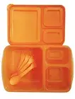 Kids Adults Bento Lunch Box, 3 compartments Meal Prep Reusable Containers-Orange