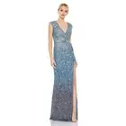 Mac Duggal NWT Blue Ombre Sequin High Slit Cap Sleeve Gown Size 6