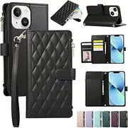 ELEPIK for iPhone 13 Mini Case, Adjustable Crossbody Wallet Case with Card Holder, Kickstand, Wristlet for Women Men, Durable PU Leather Magnetic Phone Case for iPhone 13 Mini, Black