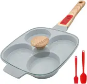 Ceramic Egg Frying Pan with Lid, Nonstick 4 Cup Fried Egg Pan with Detachable Ha