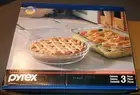 New Pyrex Corningware 3 PC Set GLASS 3 QT BAKING DISH 8" CAKE 9.5" PIE PLATE