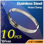 10 Pcs Stainless Steel Hose Clamp 6"/150mm Fo Ventilation Duct Fan Carbon Filter