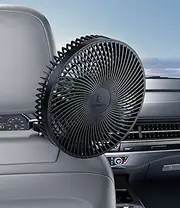 LEMOISTAR 12V/24V Car Fan, 8 Inch Big Size Electric Car Fan with Hook, Stepless Speed Control Cooling Air Fan with Cigarette Lighter for Vehicles, SUV, RV