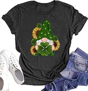 [peugryu] Women St Patricks Day Shirts Shamrock Graphic Casual Tshirts Cute Lucky Irish Tee Spring