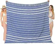 Oversized Turkish Beach Towel Blanket XXL Cotton Sandproof Towels Boho Woven Extra Large Big Sand Free Giant Throw Thick Blankets Huge Quilt XL Picnic Camping Necessities Cloud for Adult Gifts Blue