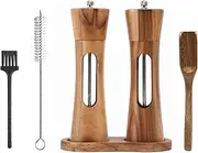 8 Inch Acacia Wooden Salt and Pepper Grinder Set with Tray, Manual Salt & Pepper Shakers with Adjustable Coarseness, Salt and Pepper Mills