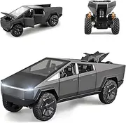 Cybertruck 1:32 Diecast Metal Toy Trucks with Lights and Sounds,Pull Back Toy Car with Cyberquad (Grey)