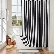Ohocut Vertical Striped Shower Curtain, Cute Retro Vintage Black and White Stripe Bathroom Shower Curtain, Waterproof Polyester Fabric Modern Bath Curtain for Bathroom 72x72 Inches