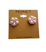 Monet Flower Pink Earrings New In Package