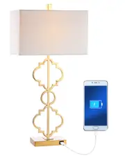 JONATHAN Y Selina 32in Ogee Trellis Modern LED USB Table Lamp