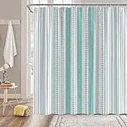 Boho Aztec Striped Shower Curtain Modern Abstract Geometric Stripes Teal Vintage Rustic Farmhouse Fabric Bathroom Decor Curtain with Hooks,70X70(WXH) Inches