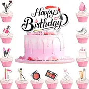 Makeup Cake Decorations, 24 Pcs Makeup Cupcake Toppers/Spa Party Cupcake Toppers + 1 Pcs CosmeticTheme Cake Toppers/Cake Topper for Spa Birthday Party Decorations