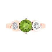 1.85ct Round 3stone Natural Peridot Promise Bridal Wedding Ring 14k Rose Gold