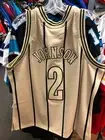 LARRY JOHNSON CHARLOTTE HORNETS NBA MENS MITCHEL & NESS JERSEY KHAKI PINSTRIPE