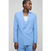 Mens Light Blue Straight Fit Asymmetrical Detail Suit Jacket