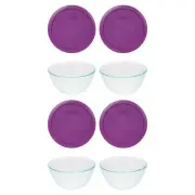 Pyrex 7402 6-Cup Sculpted Glass Bowls and 7402-PC Thistle Purple Lids (4-Pack)
