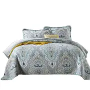 Catzon 3 Pieces Queen Size Quilt Bedding Set Floral Reversible Bedspread for Farmhouse Bedroom-QSGD