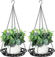 Enhon 2 Pack Plant Hanger, 12 Inch Metal Hanging Planter for Indoor Outdoor Plants, Classy Glossy Black Decorative Hanging Plant Shelf for Window Wall Ceiling Home Decor