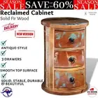 Reclaimed Solid Wood Round Storage Cabinet 3 Drawers Antique Vintage Side Table