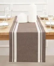 French Striped Table Runner 90 14" X 90" French Stripe - H.White/Nut Brown