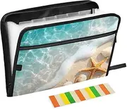 Quteprint 13 Pockets Expanding File Folder with Zipper Closure, Beach Sea Water Starfish Accordion File Folder with Sticky Labels, Letter Size A4 Papers Expandable File Document Organizer
