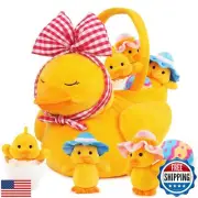 WeDoSoy 5PCS Easter Basket Plush Playset - Stuffed Duck, Easter Egg Plush Toy