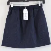 NWT Bonpoint Girls Java Pull On Navy Pinstripe Wool Blend Mini Skirt 14